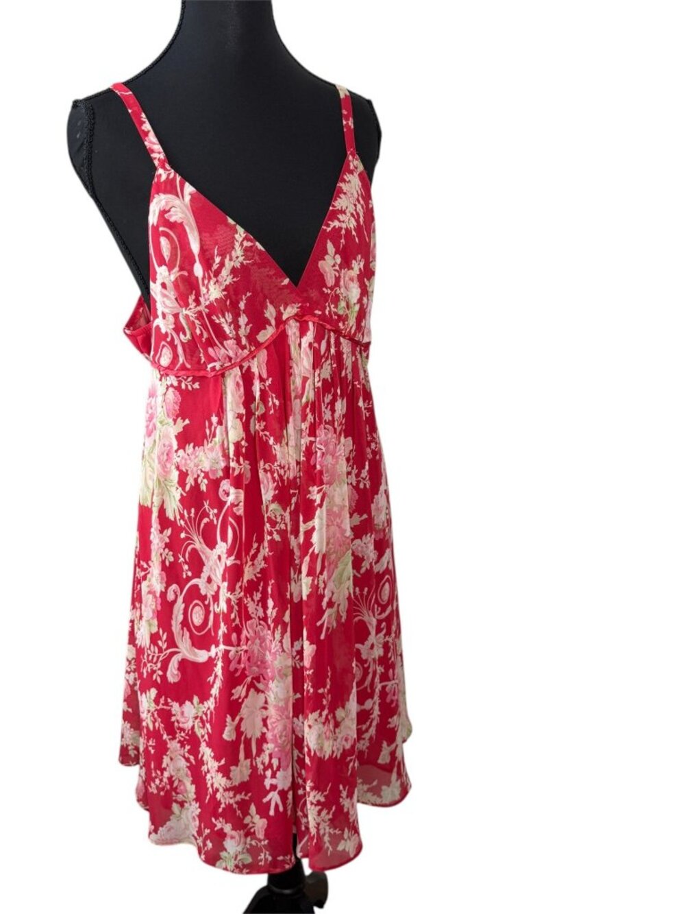 Oscar de la Renta Pink Label Chiffon Babydoll Chemise Dress Floral Size L